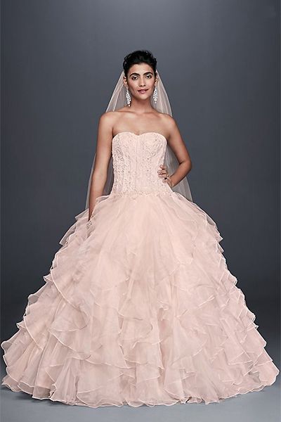 Blush Pink Huge Ballgown Wedding Dress With Sheer Neckline, 3D Flowers, V  Back Applique, And Lace Detailing Style 1811 From Henryr, $159.83 |  DHgate.Com